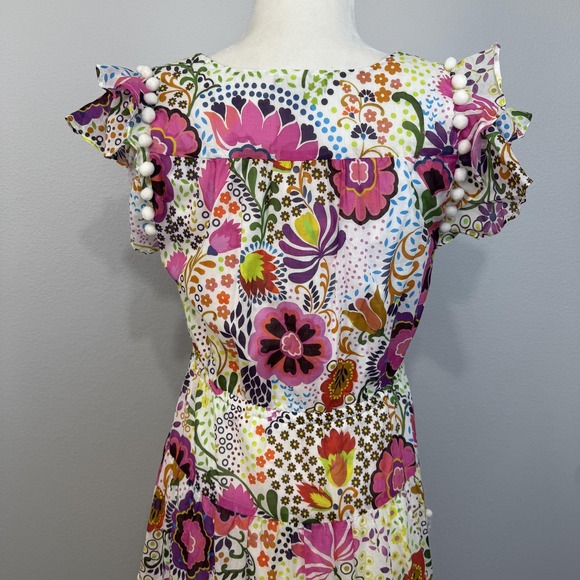 J.Crew Pom Pom Dress Women's 6 Multicolor‎ Ratti Retro Floral Tiered Ruffle Maxi - Picture 6 of 16